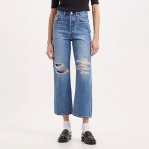 LEVI’S Ribcage Straight Ankle High Waist Distressed Button Fly Jeans NEW